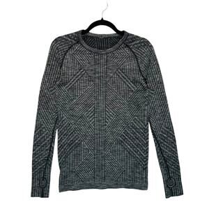 Lululemon Rest Less Pullover Women's Sz 4 Heathered Black Long Sleeve Striped